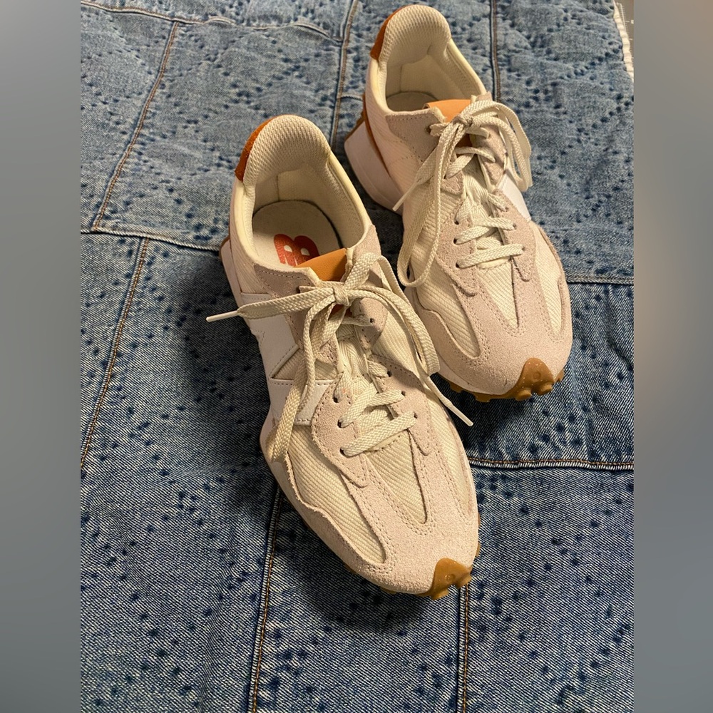 New Balance 327 Cream and Tan Sneakers